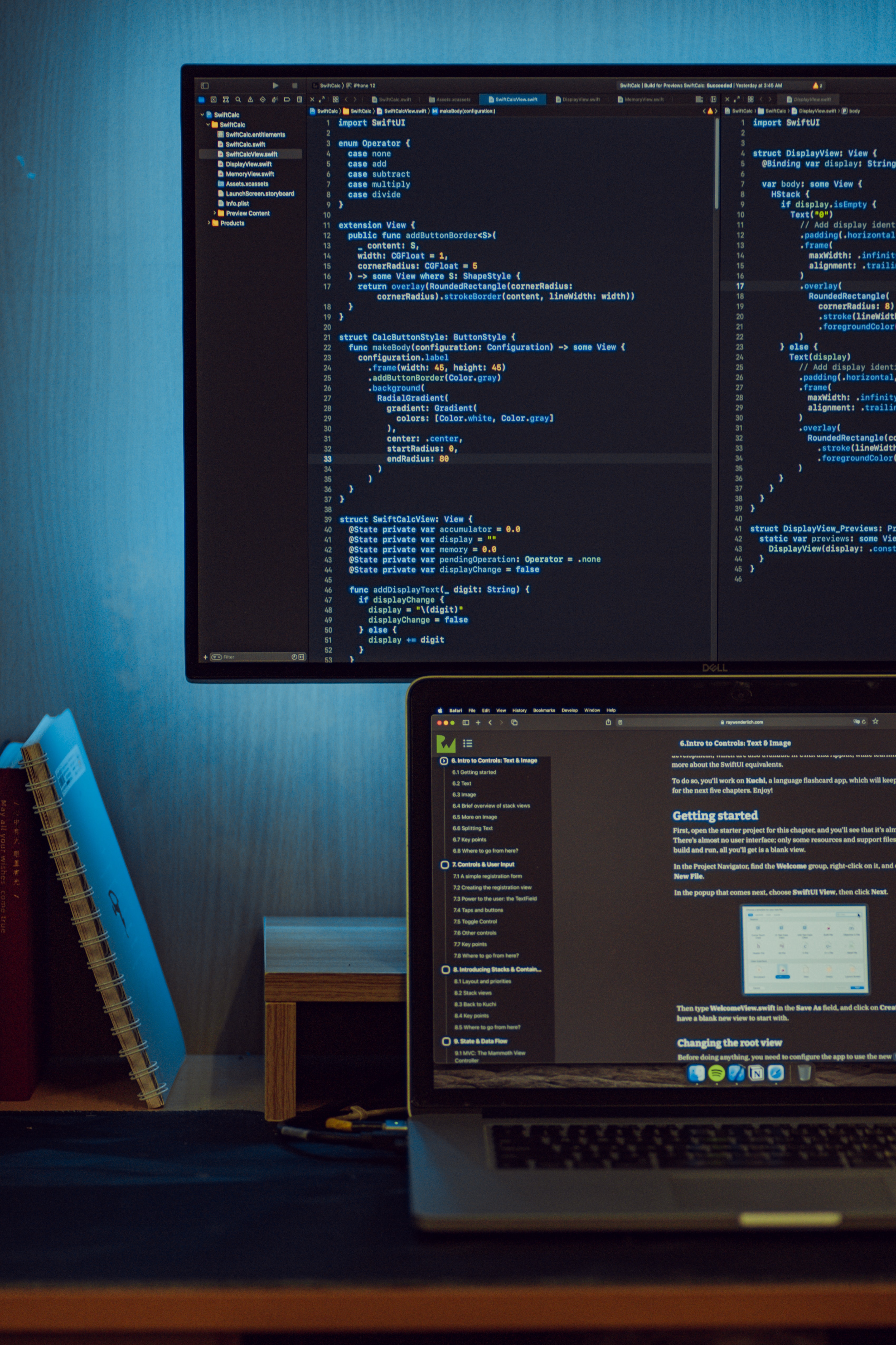 Coding done on two screens