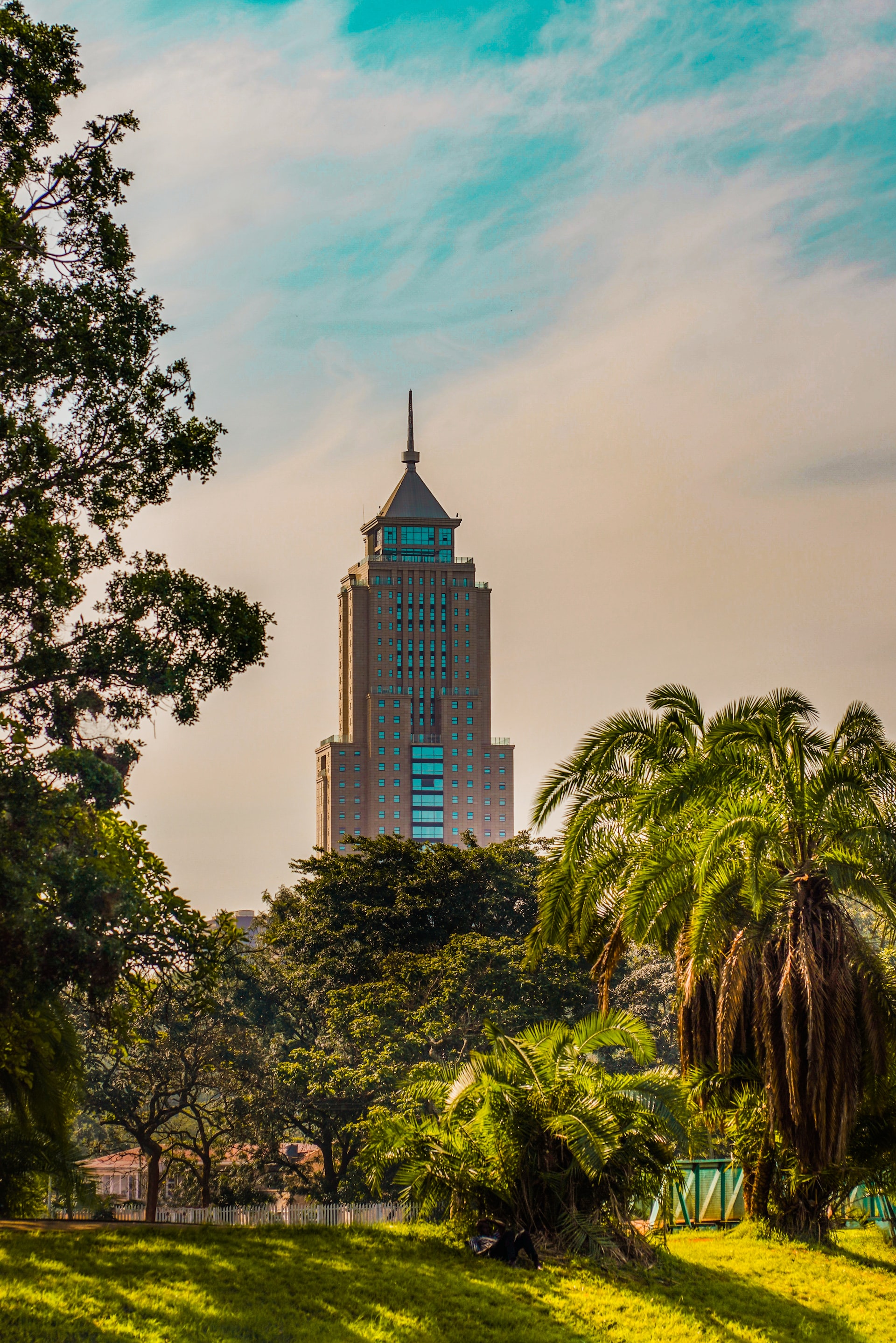 Modern building view from a park in Kenya